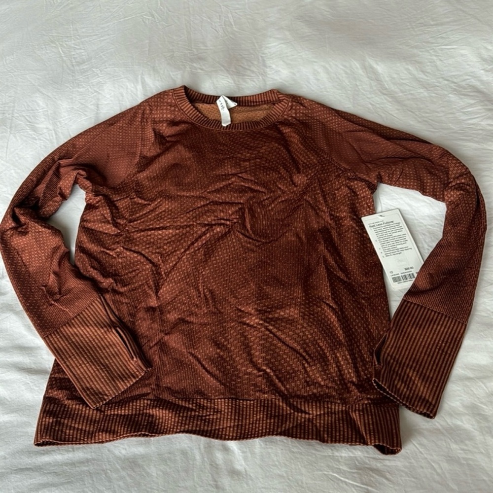 NWT Lululemon Grid Warp Date Brown / Desert Sun Rest Less Pullover size 12 - Picture 2 of 6